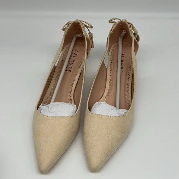Journee Collection Bindi Nude Kitten Heel Bow and Tassels Side‎ Cutouts Pump 11 - Picture 13 of 16